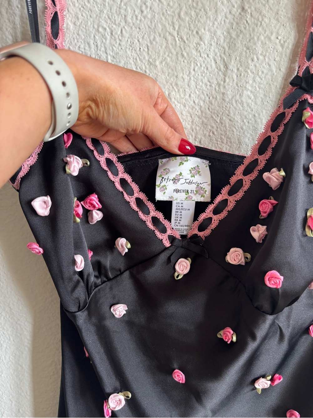 Black and Pink Polka Dot Satin Slip Dress - Picture 5 of 6